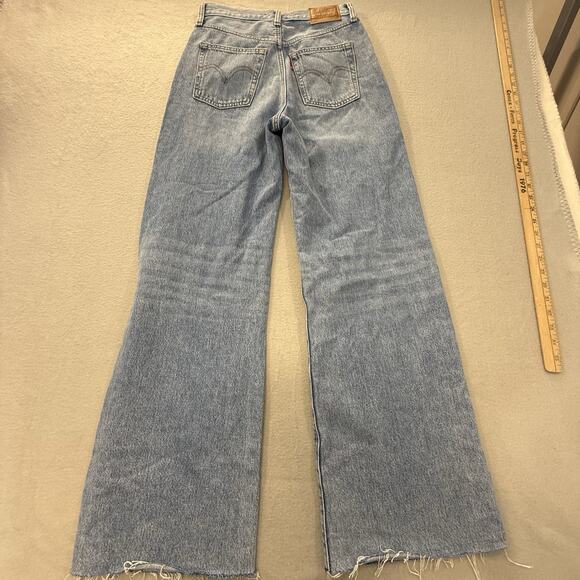 Levis Premium Jeans Women 26 Ribcage Wide Leg High Rise Light Wash 100% Cotton - Picture 12 of 13